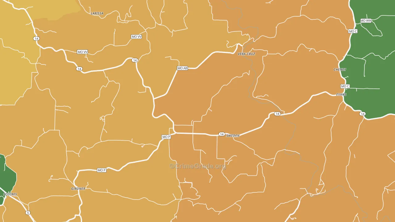 Sweden, MO Map of Robbery Rates