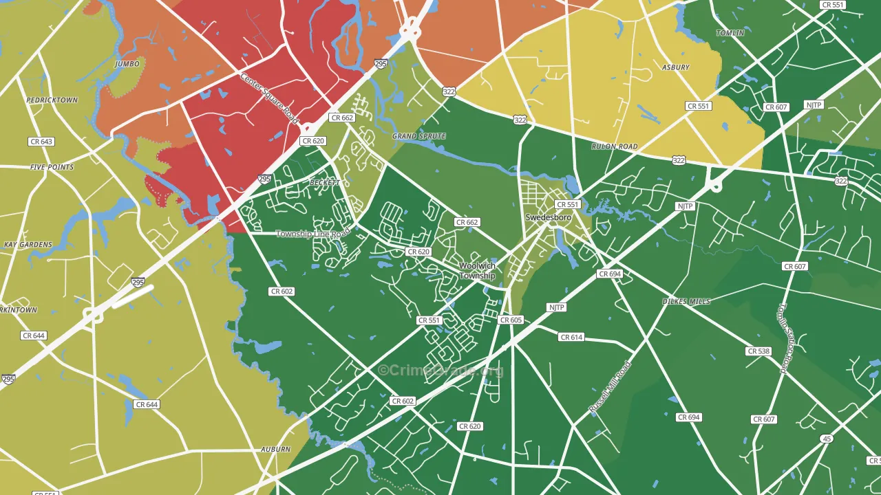 Swedesboro, NJ Map of Robbery Rates