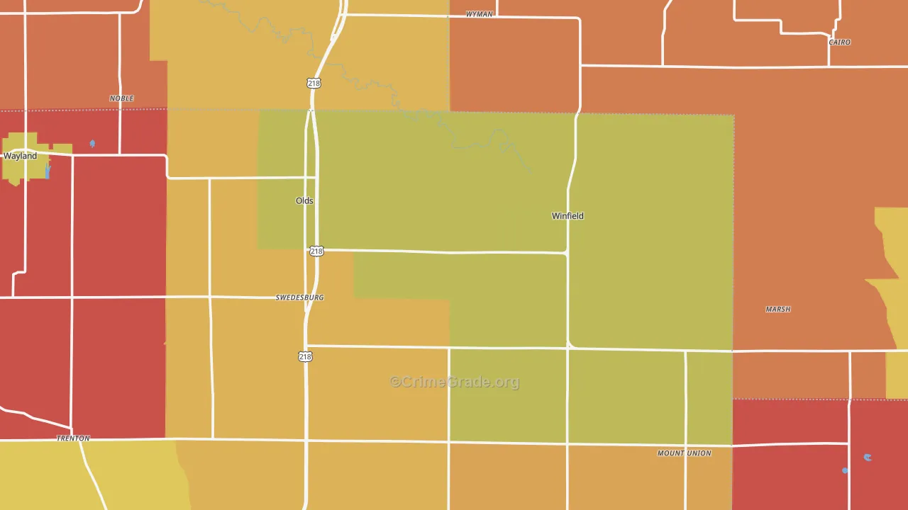 Swedesburg, IA Map of Robbery Rates