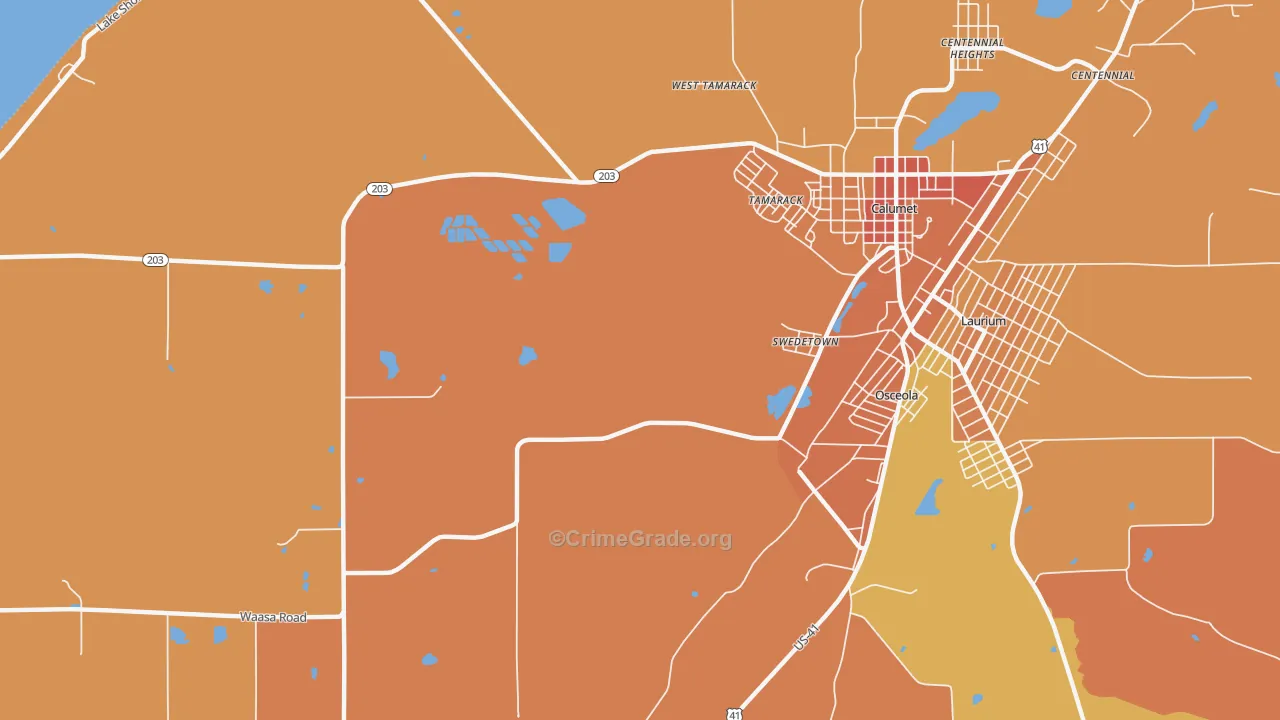 Swedetown, MI Map of Robbery Rates