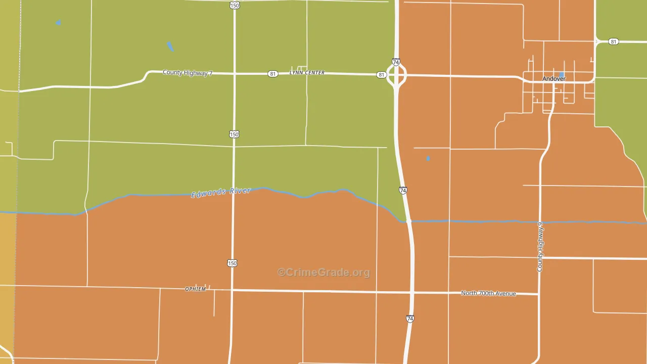 Swedona, IL Map of Robbery Rates
