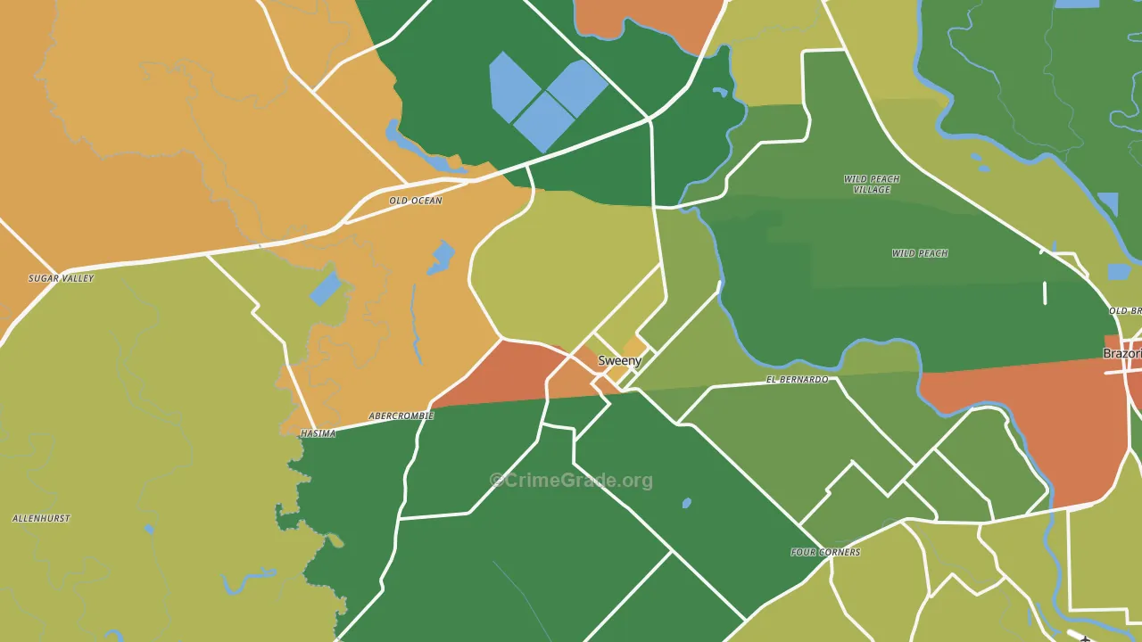 Sweeny, TX Map of Robbery Rates