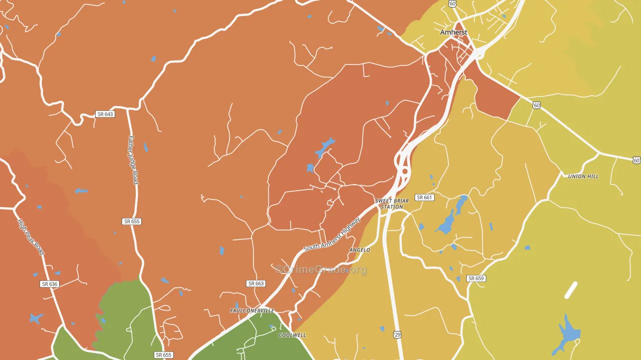 Sweet Briar, VA Map of Robbery Rates