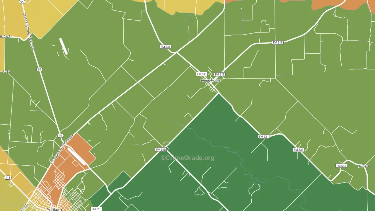 Sweet Home, TX Map of Robbery Rates