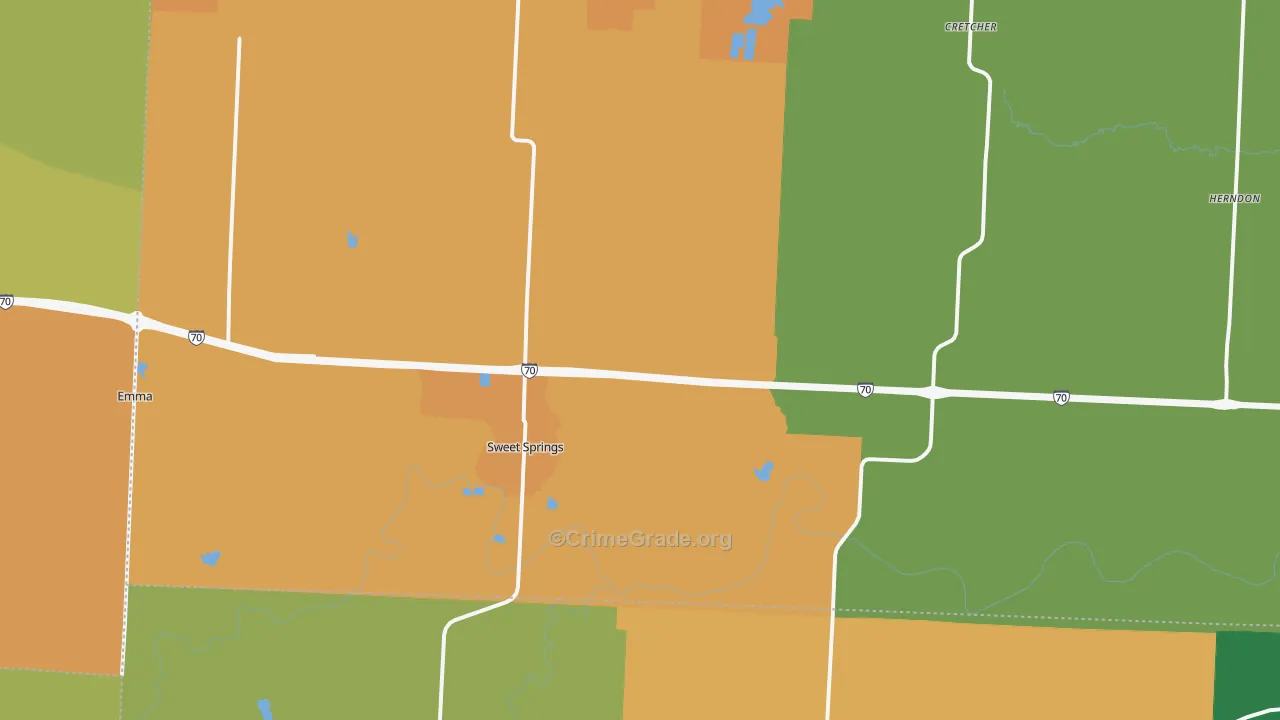Sweet Springs, MO Map of Robbery Rates