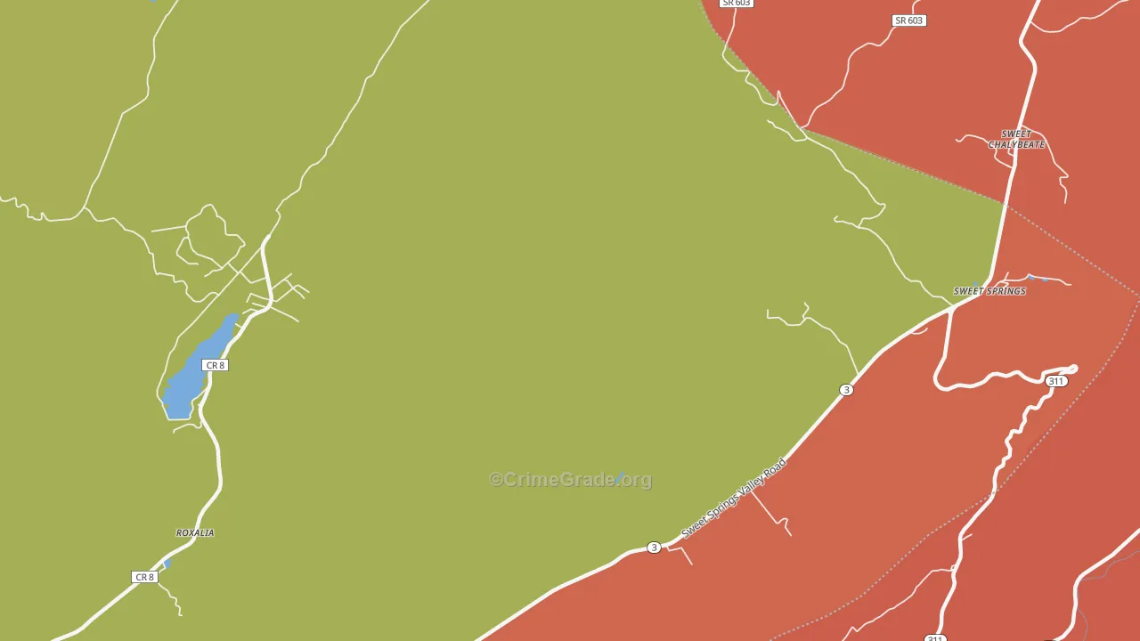 Sweet Springs, WV Map of Robbery Rates