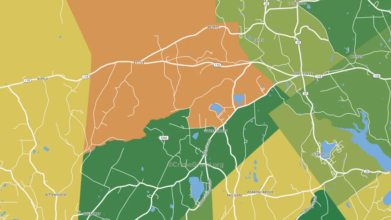 Sweet Valley, PA Map of Robbery Rates