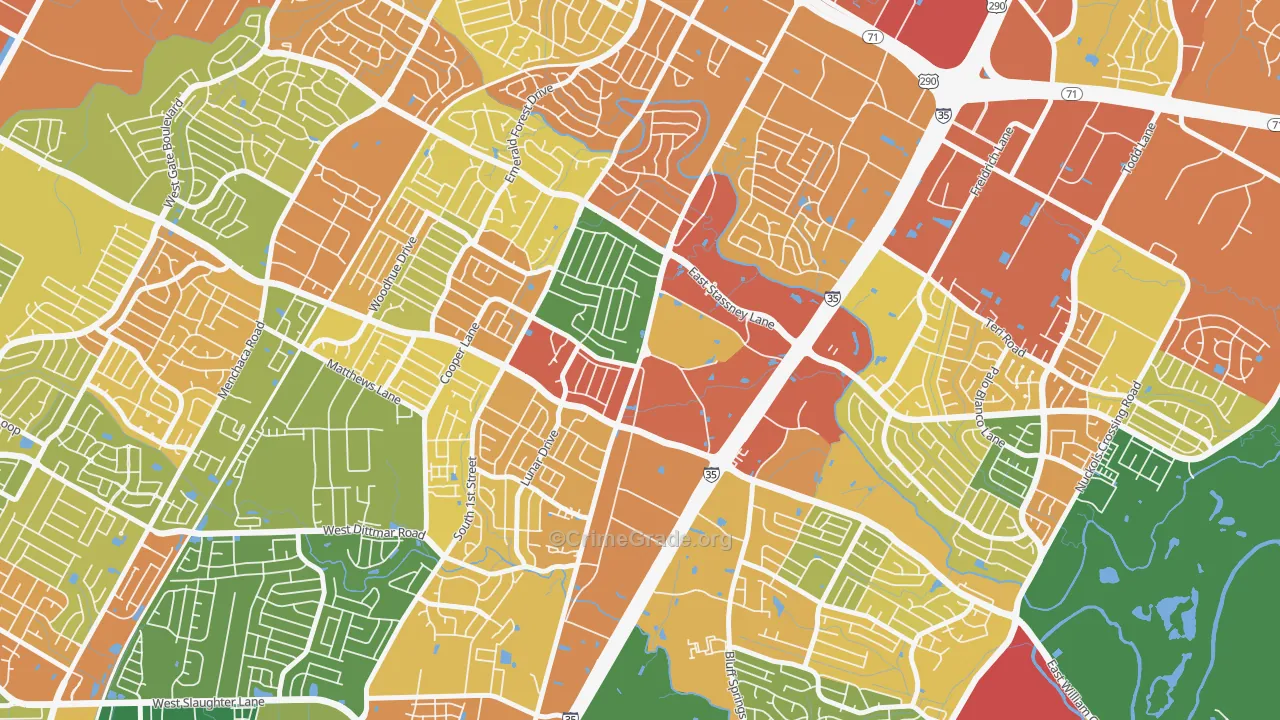 Sweetbriar, Austin, TX Map of Robbery Rates