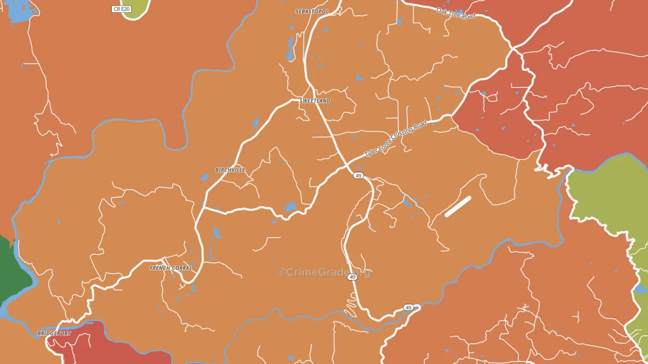 Sweetland, CA Map of Robbery Rates