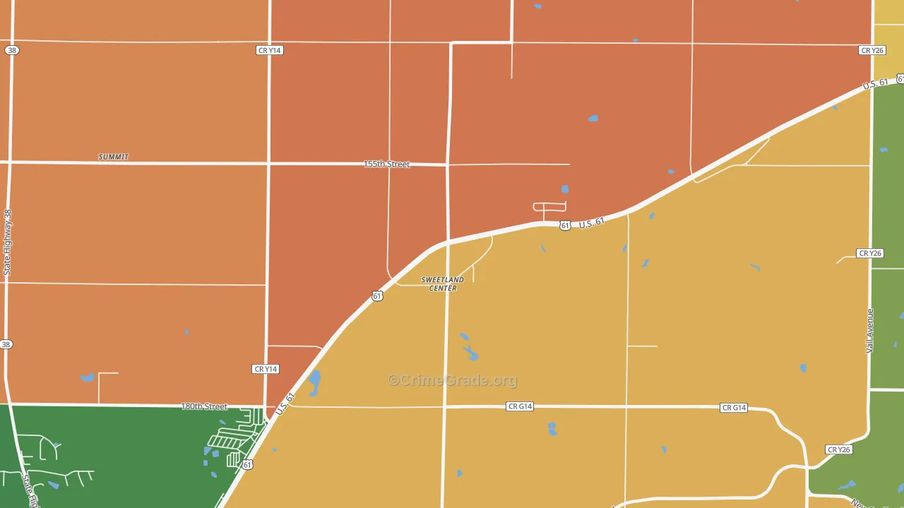 Sweetland Center, IA Map of Robbery Rates
