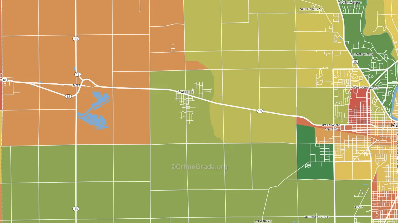 Sweetser, IN Map of Robbery Rates
