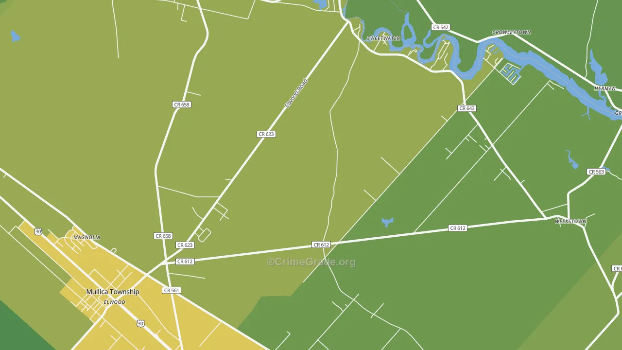 Sweetwater, NJ Map of Robbery Rates