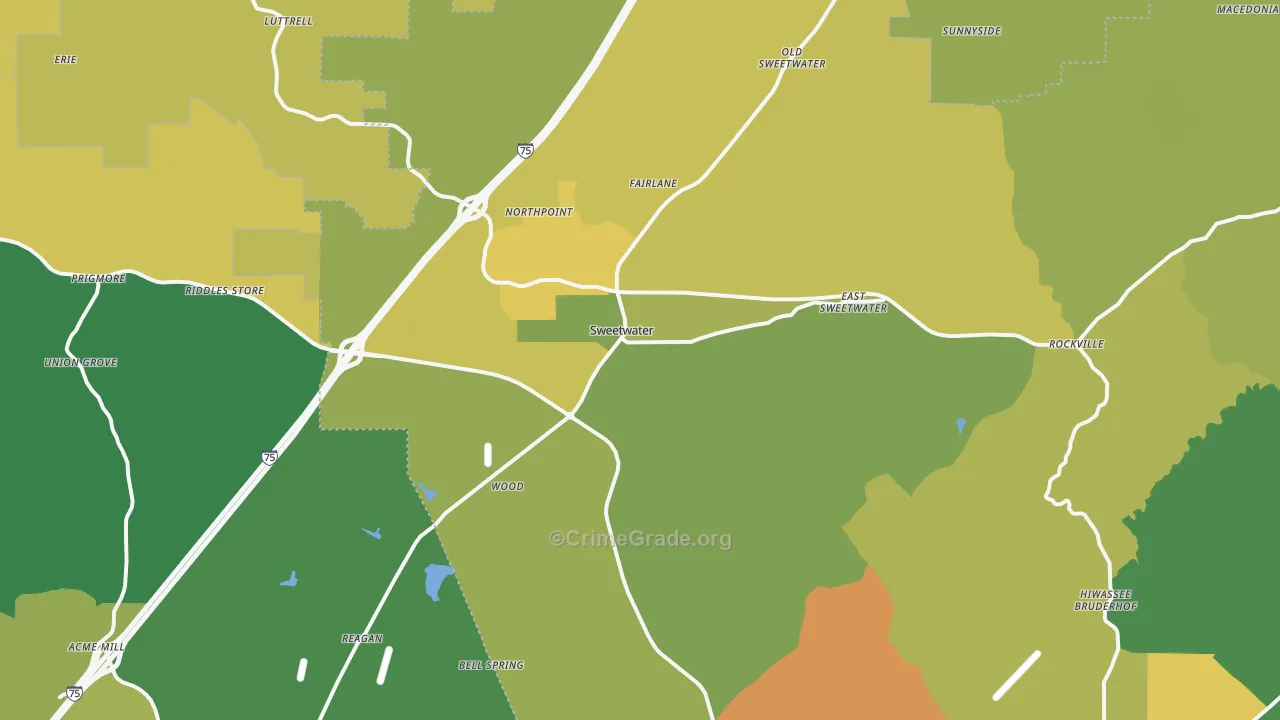 Sweetwater, TN Map of Robbery Rates