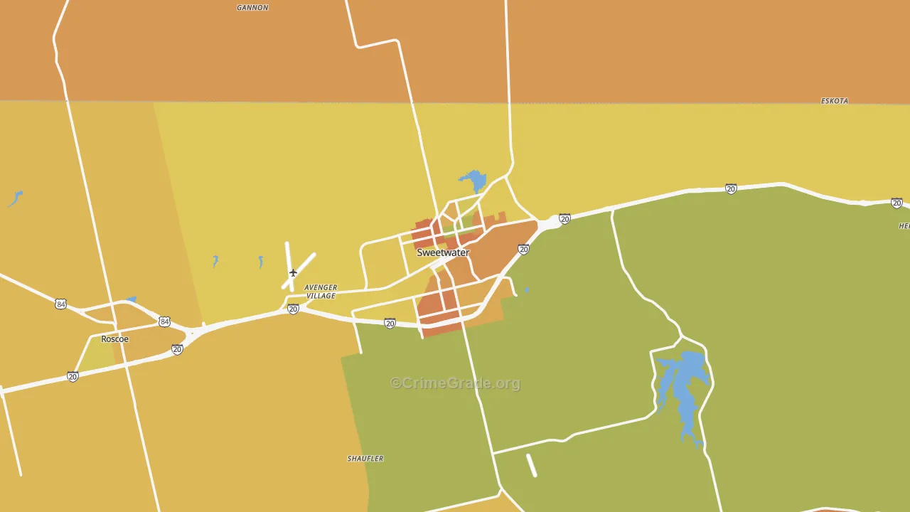 Sweetwater, TX Map of Robbery Rates