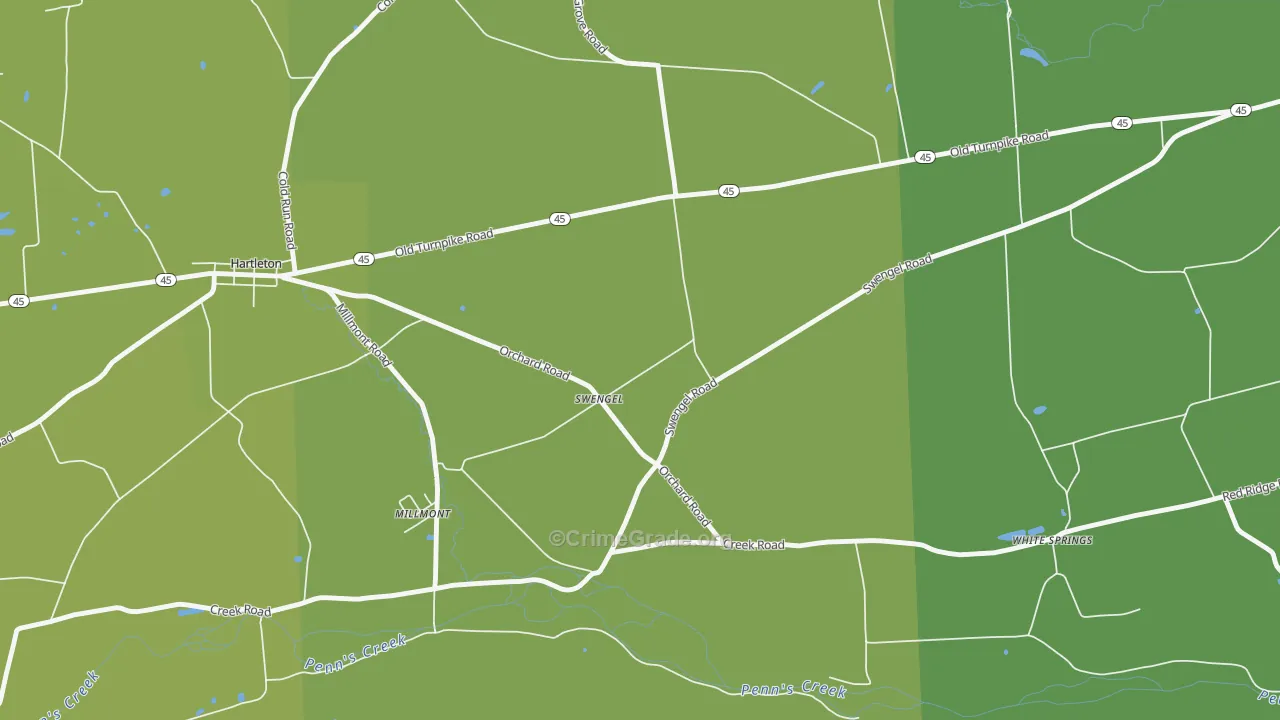 Swengel, PA Map of Robbery Rates