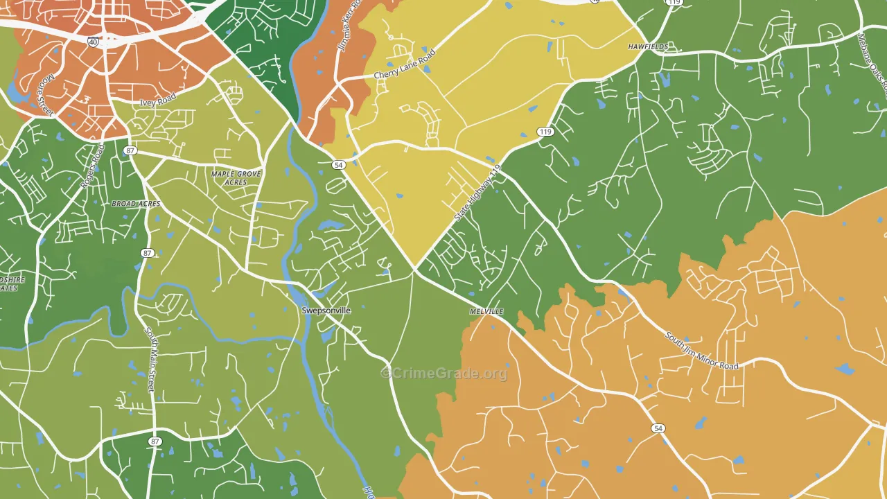 Swepsonville, NC Map of Robbery Rates