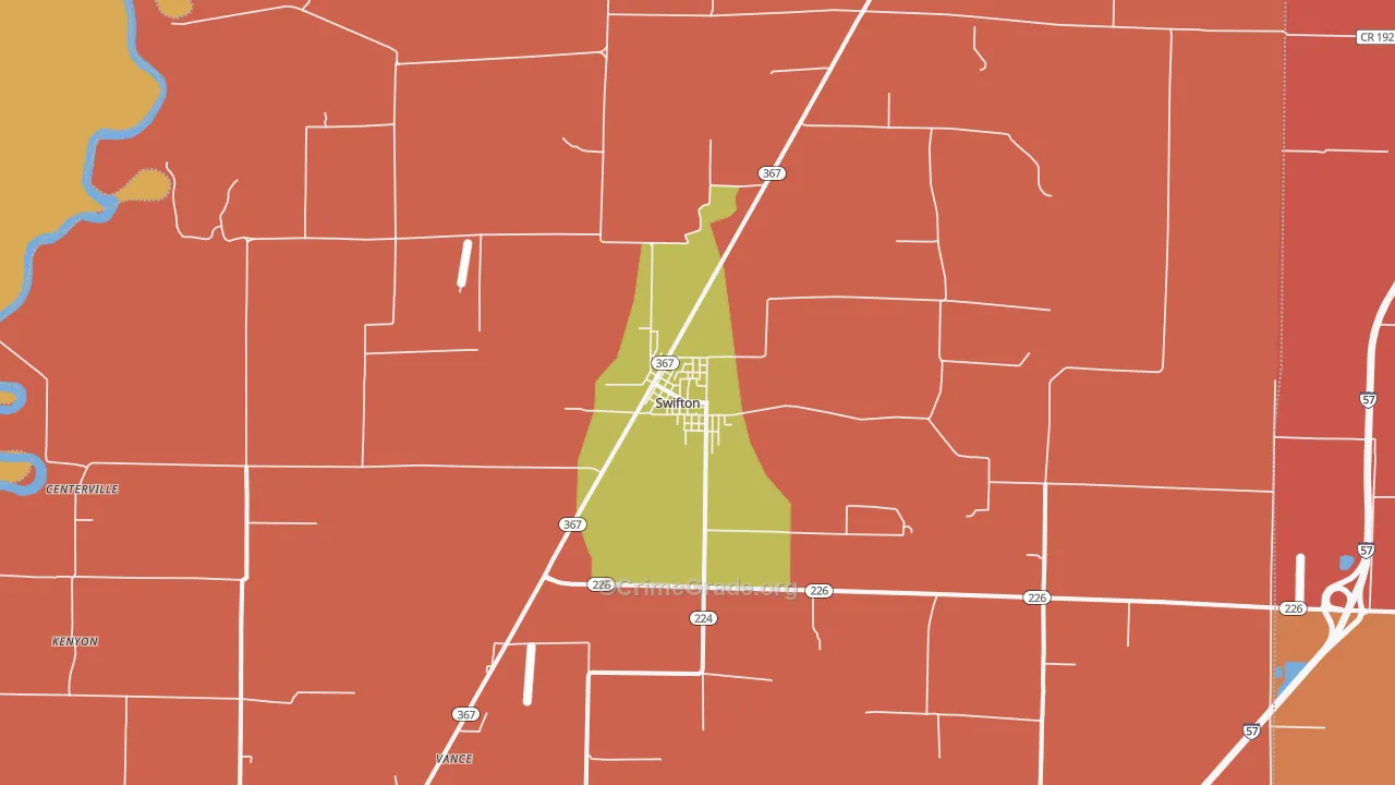 Swifton, AR Map of Robbery Rates
