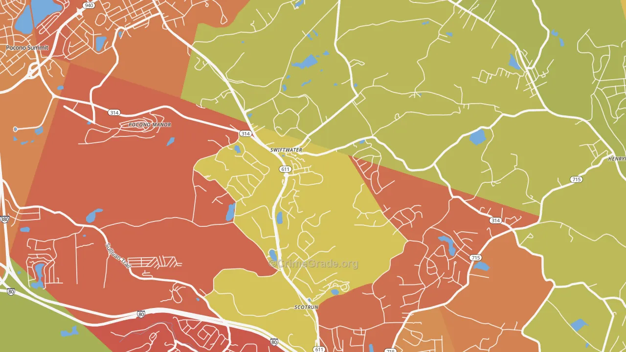 Swiftwater, PA Map of Robbery Rates