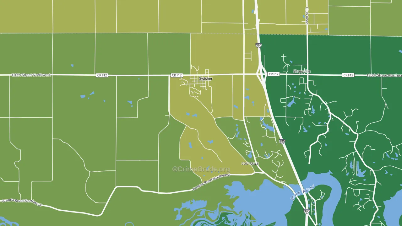 Swisher, IA Map of Robbery Rates