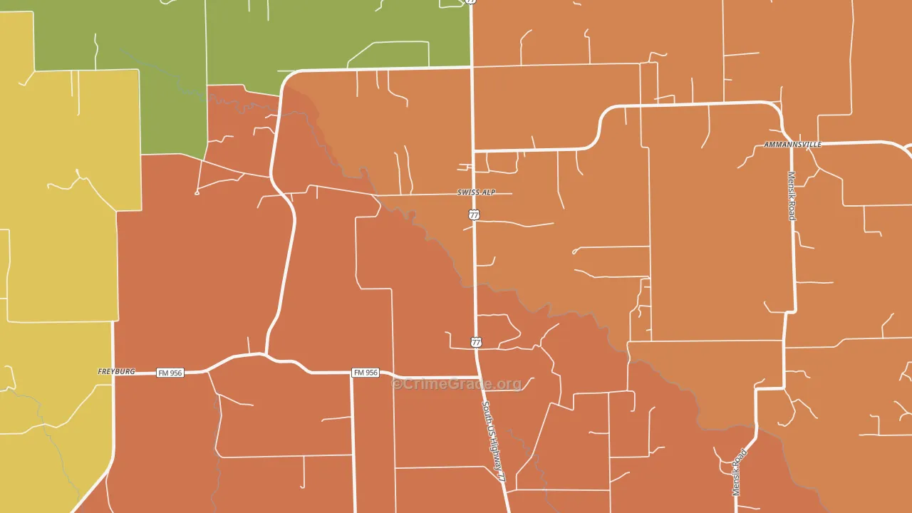 Swiss Alp, TX Map of Robbery Rates
