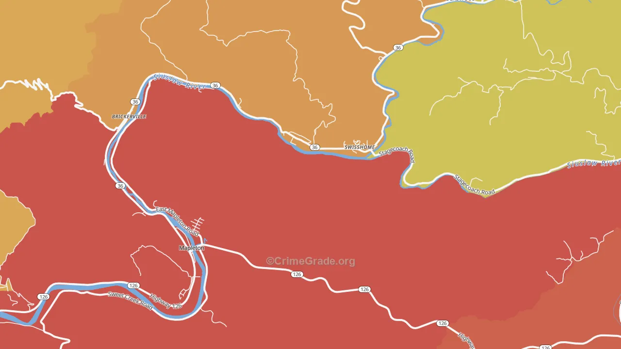 Swisshome, OR Map of Robbery Rates