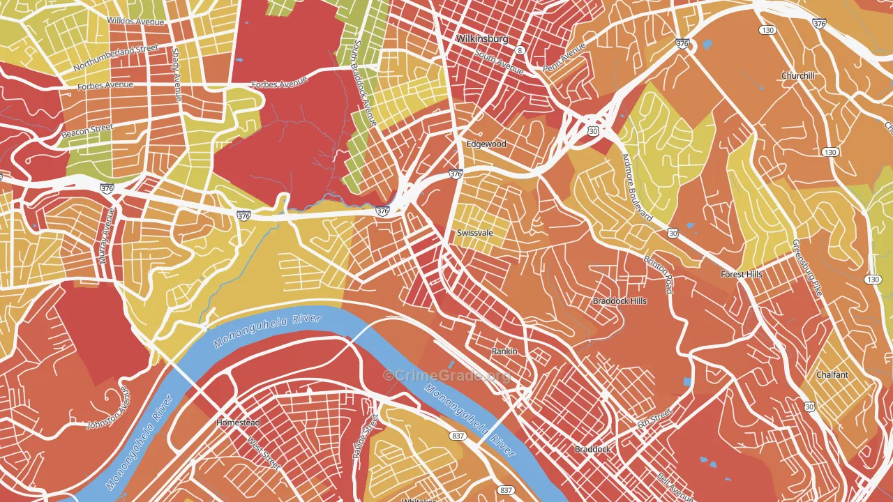 Swissvale, PA Map of Robbery Rates