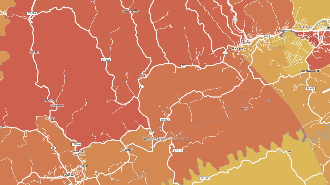 Swords Creek, VA Map of Robbery Rates