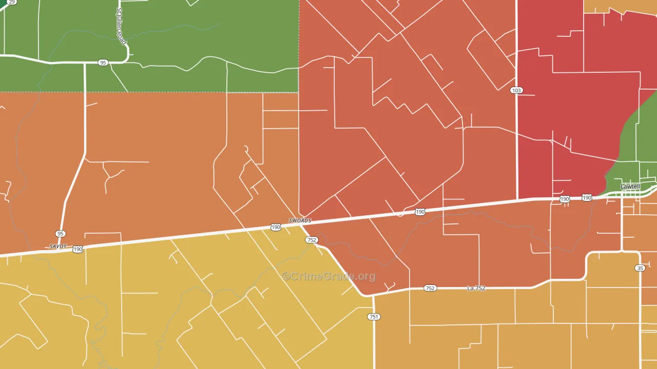 Swords, LA Map of Robbery Rates