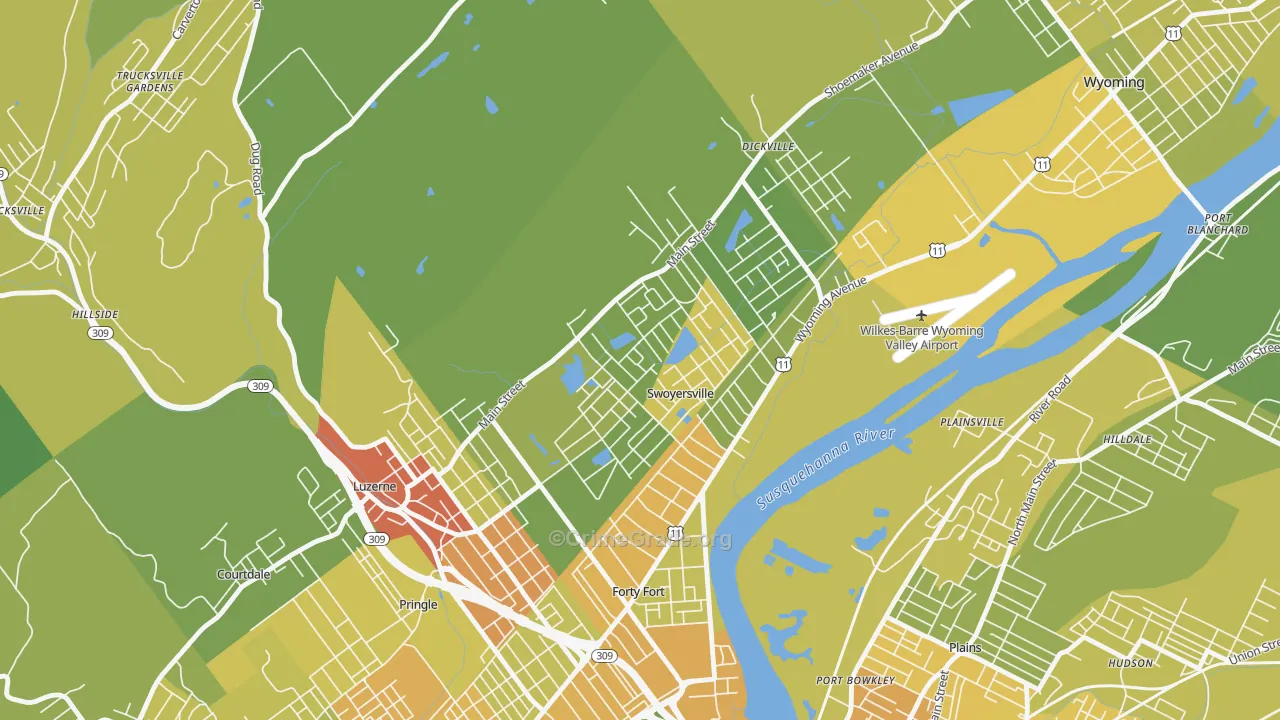 Swoyersville, PA Map of Robbery Rates