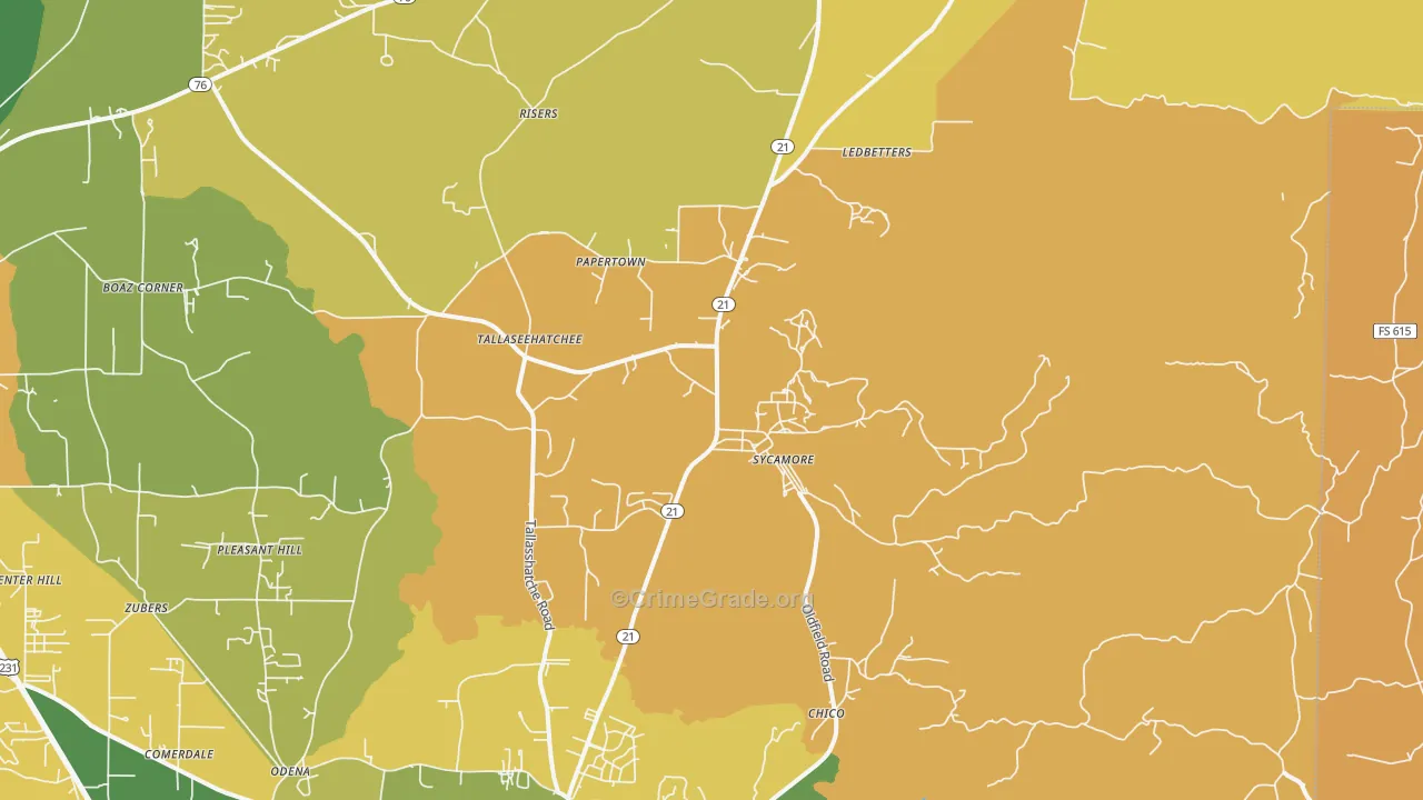 Sycamore, AL Map of Robbery Rates