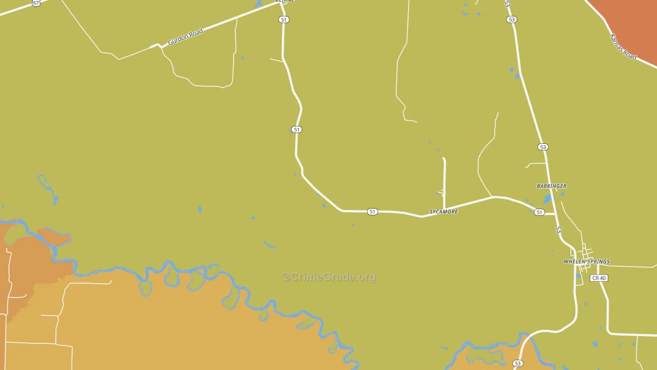 Sycamore, AR Map of Robbery Rates