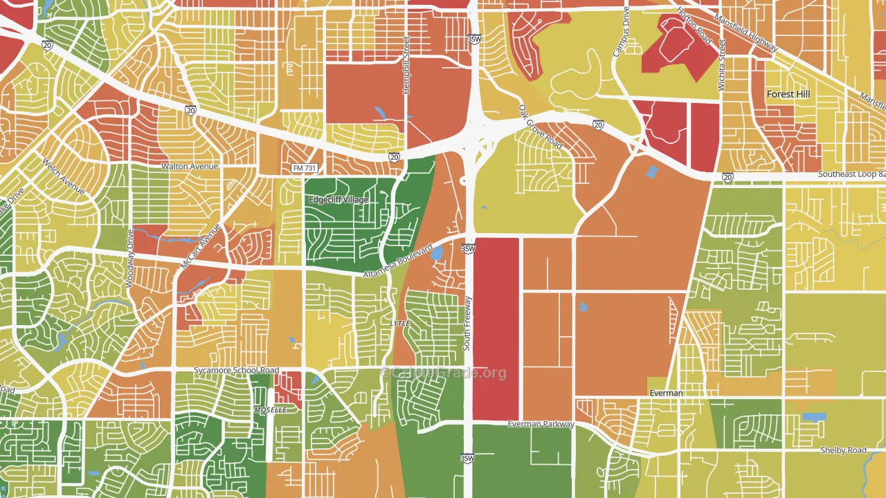 Sycamore, Fort Worth, TX Map of Robbery Rates
