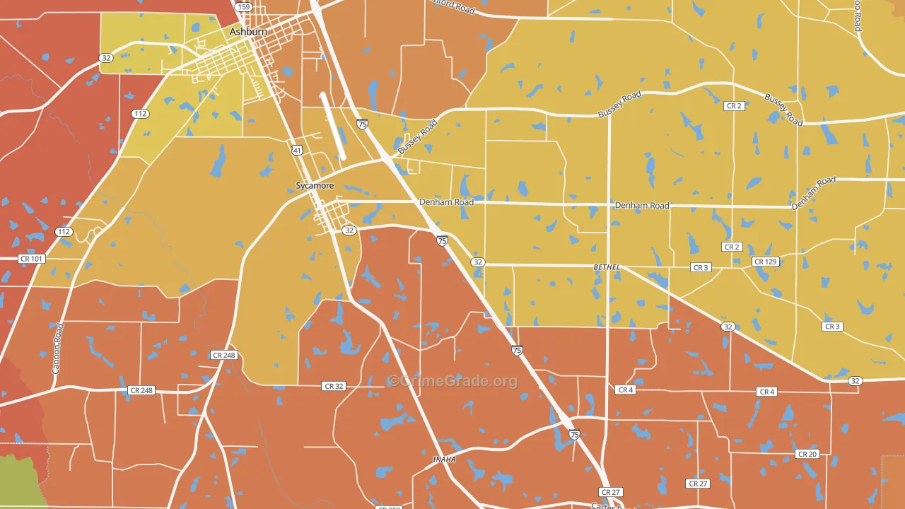 Sycamore, GA Map of Robbery Rates
