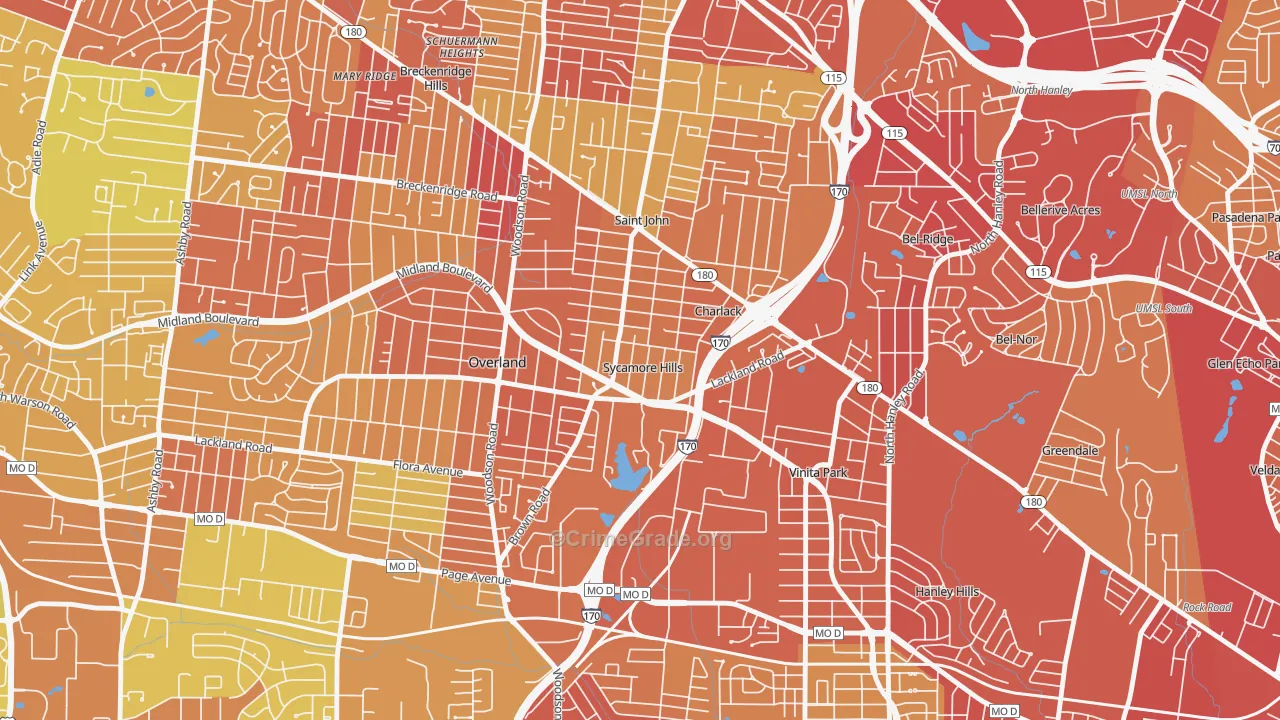 Sycamore Hills, MO Map of Robbery Rates