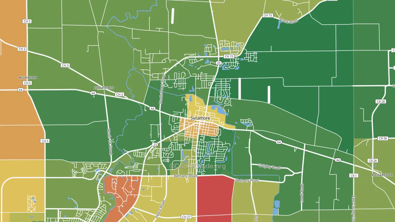 Sycamore, IL Map of Robbery Rates