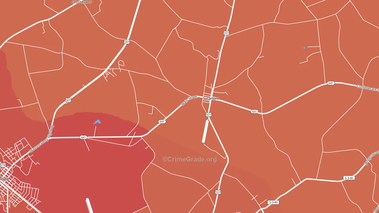 Sycamore, SC Map of Robbery Rates