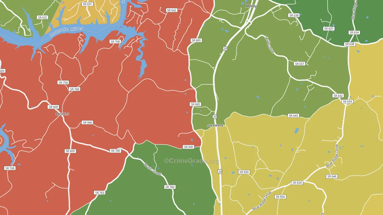 Sycamore, VA Map of Robbery Rates