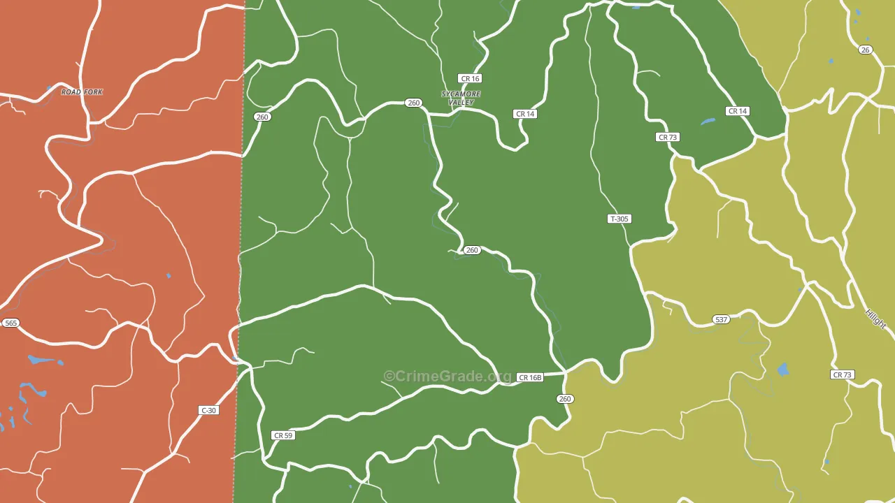 Sycamore Valley, OH Map of Robbery Rates