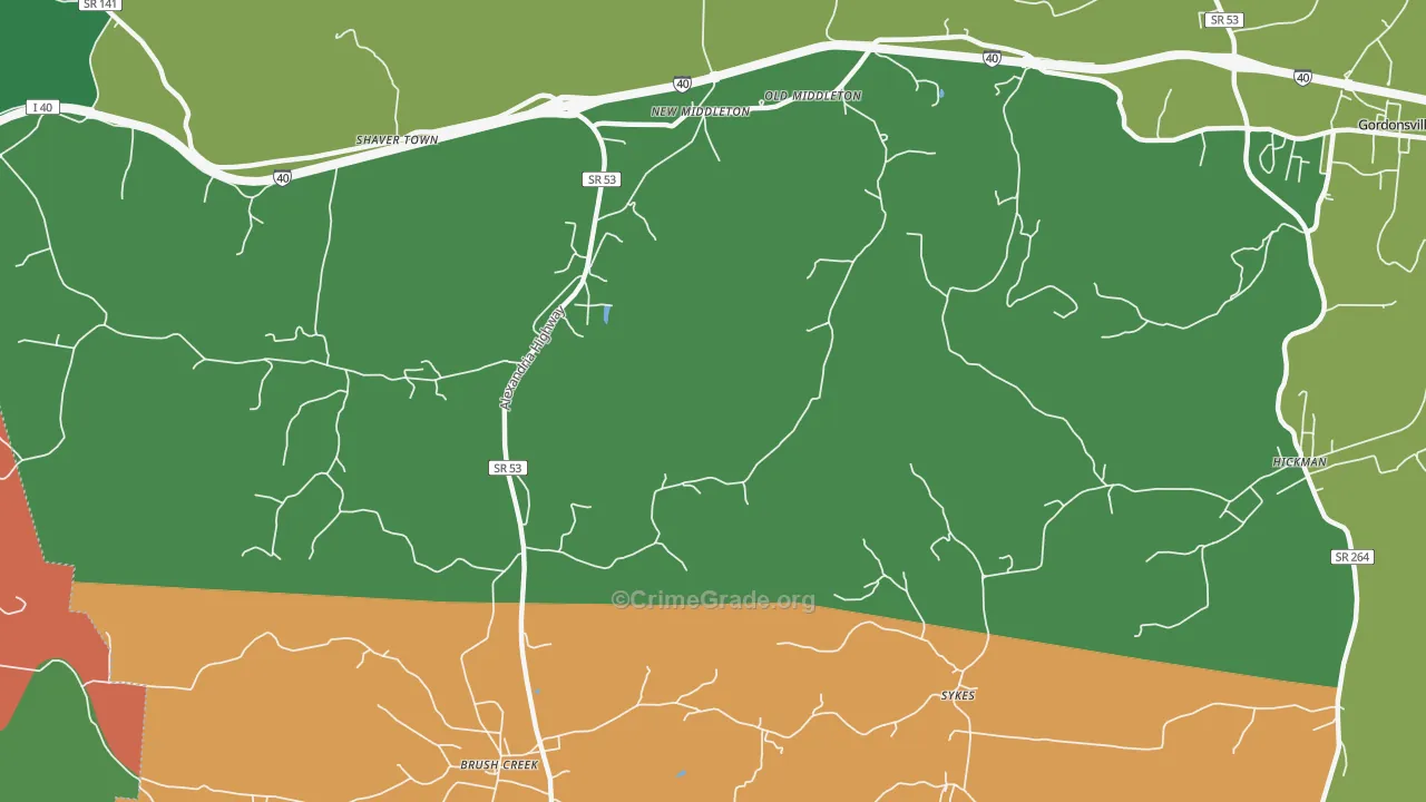 Sykes, TN Map of Robbery Rates
