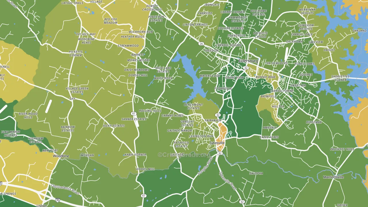 Sykesville, MD Map of Robbery Rates