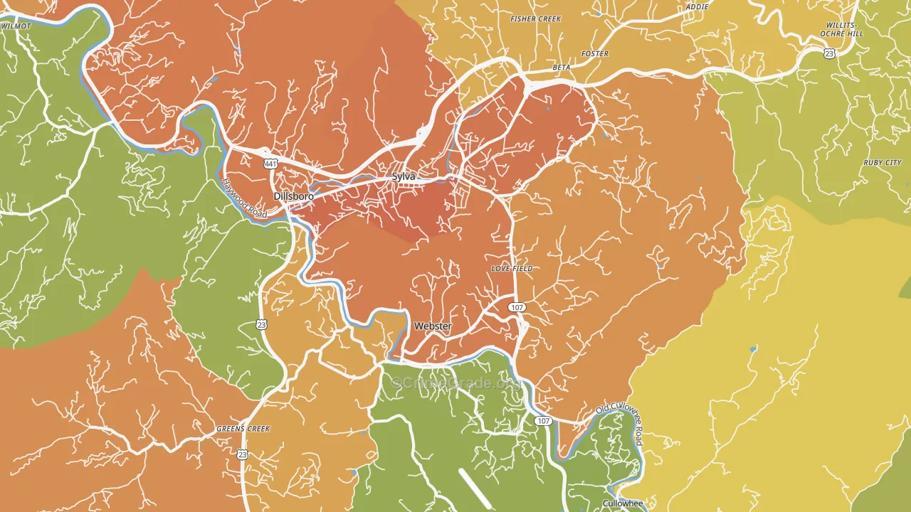Sylva, NC Map of Robbery Rates