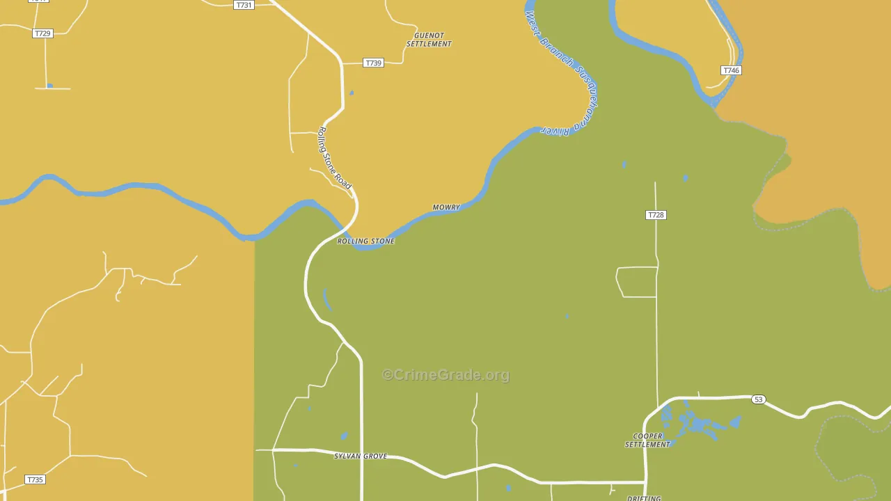 Sylvan Grove, PA Map of Robbery Rates
