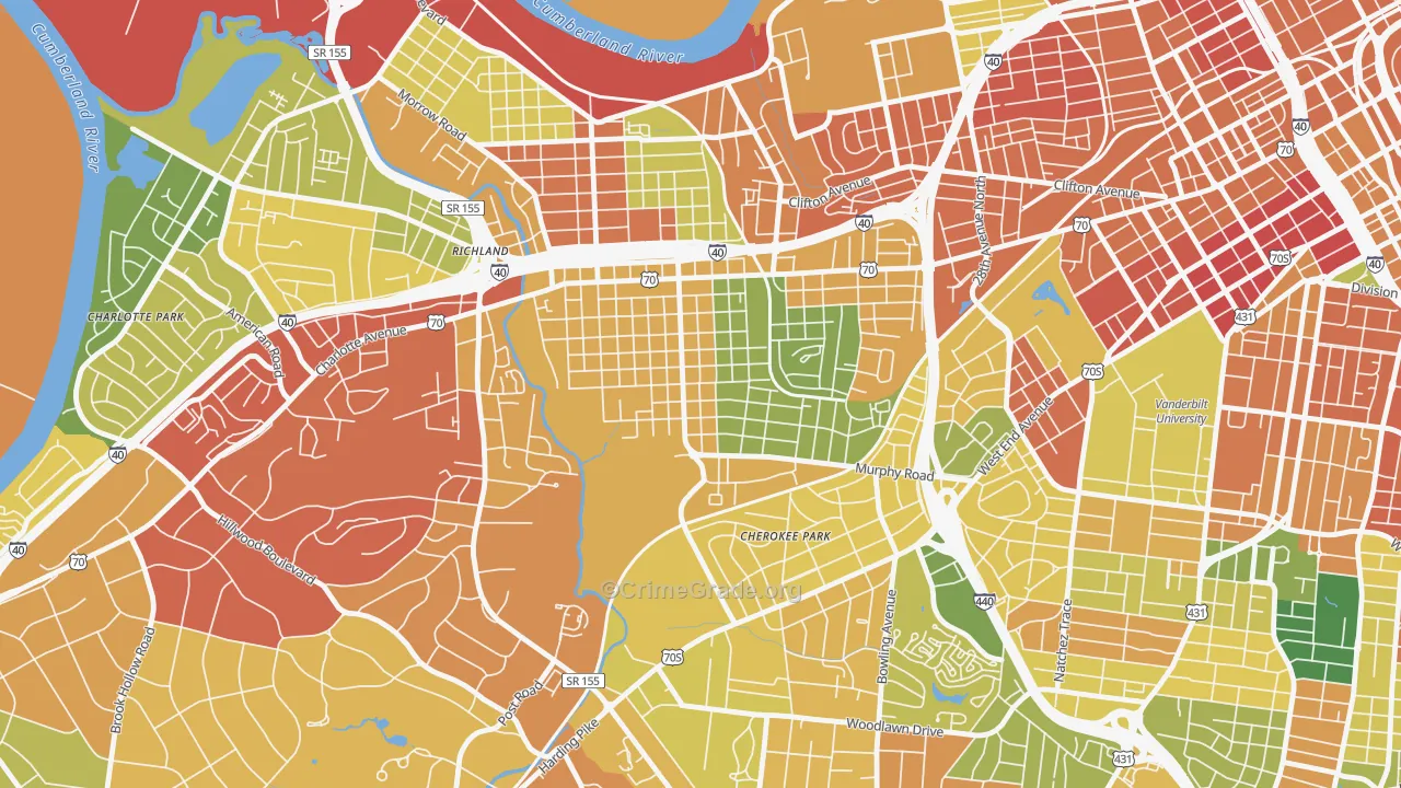 Sylvan Park, Nashville, TN Map of Robbery Rates