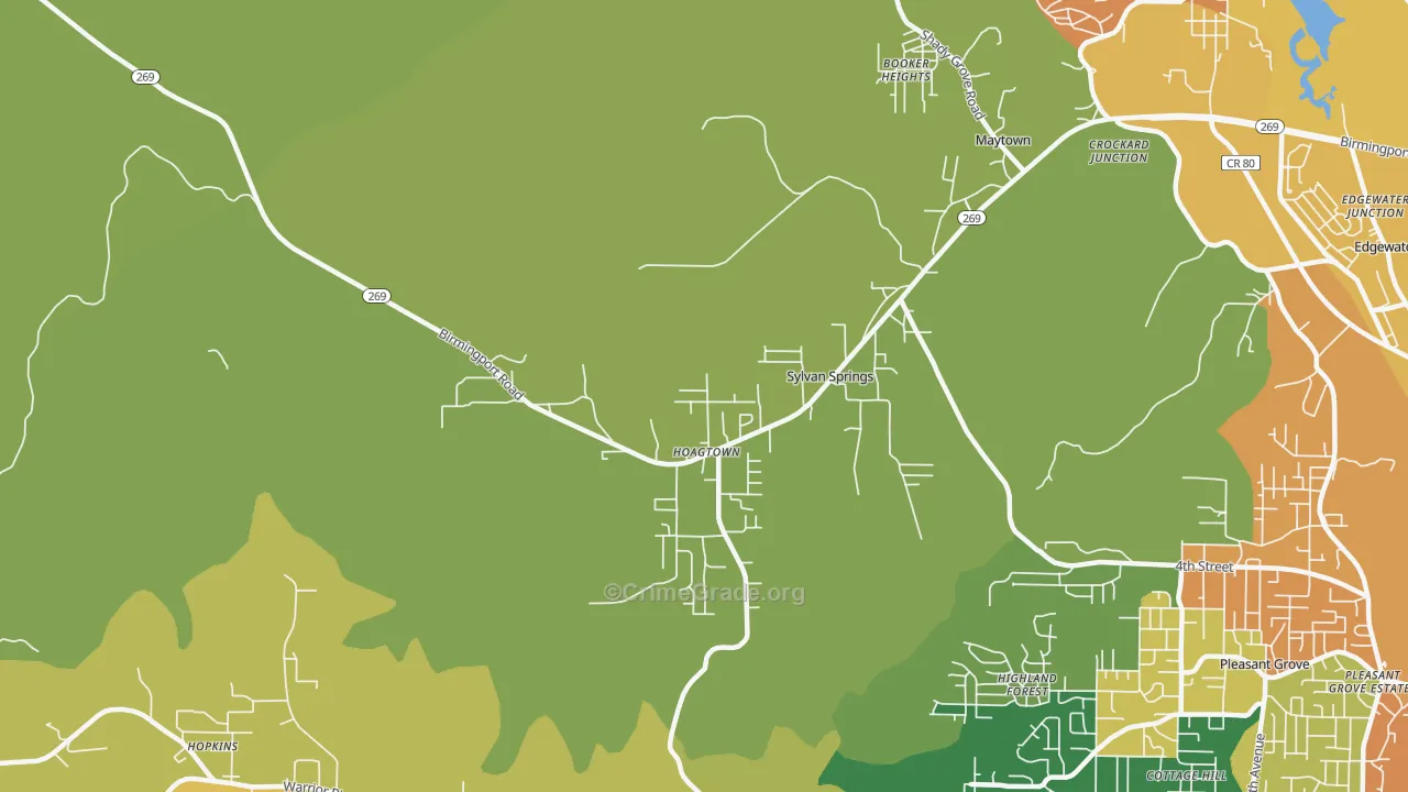 Sylvan Springs, AL Map of Robbery Rates