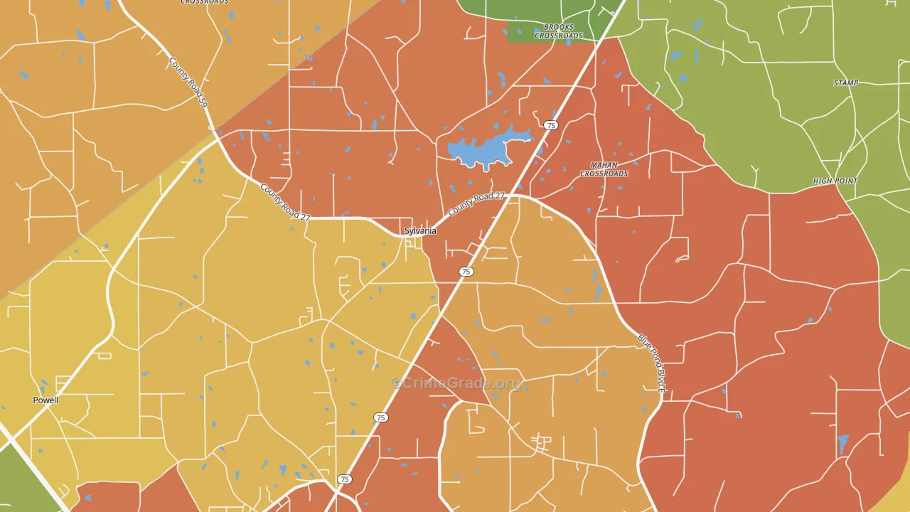 Sylvania, AL Map of Robbery Rates