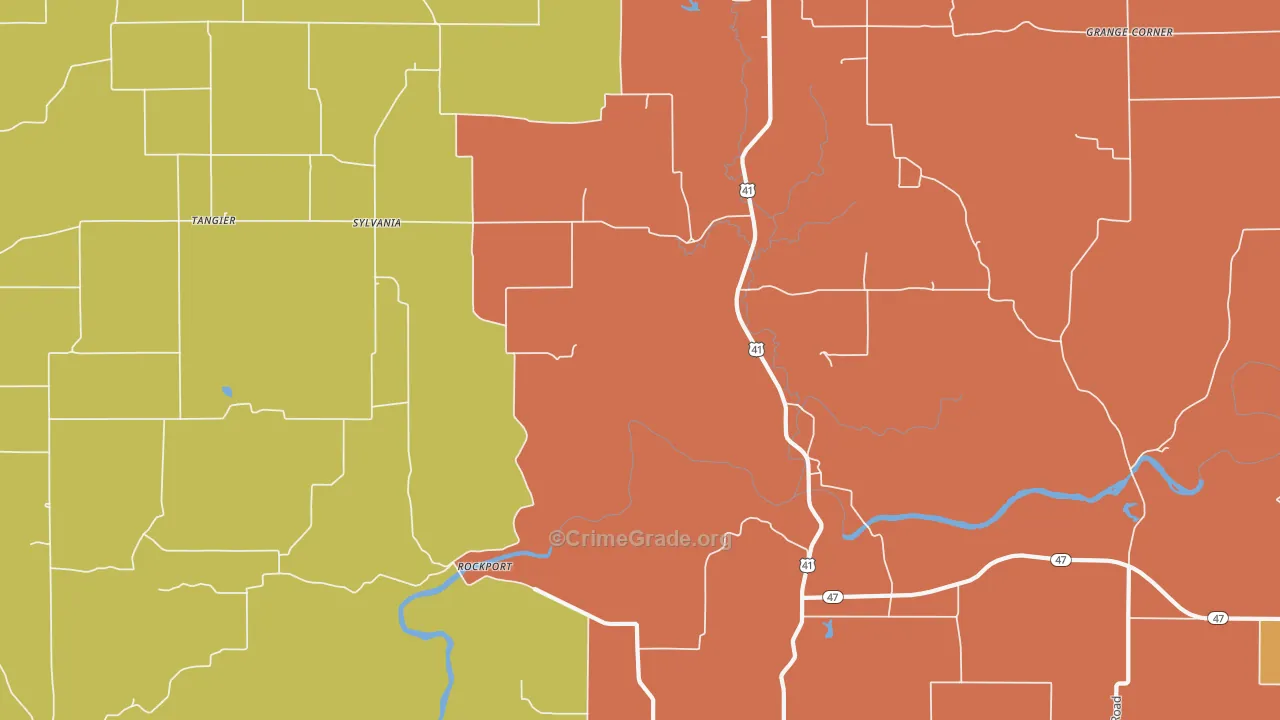 Sylvania, IN Map of Robbery Rates