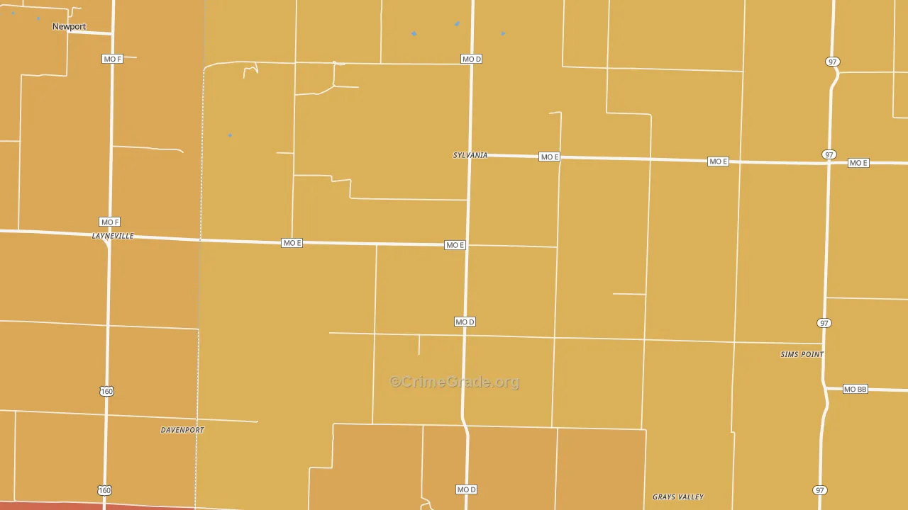 Sylvania, MO Map of Robbery Rates
