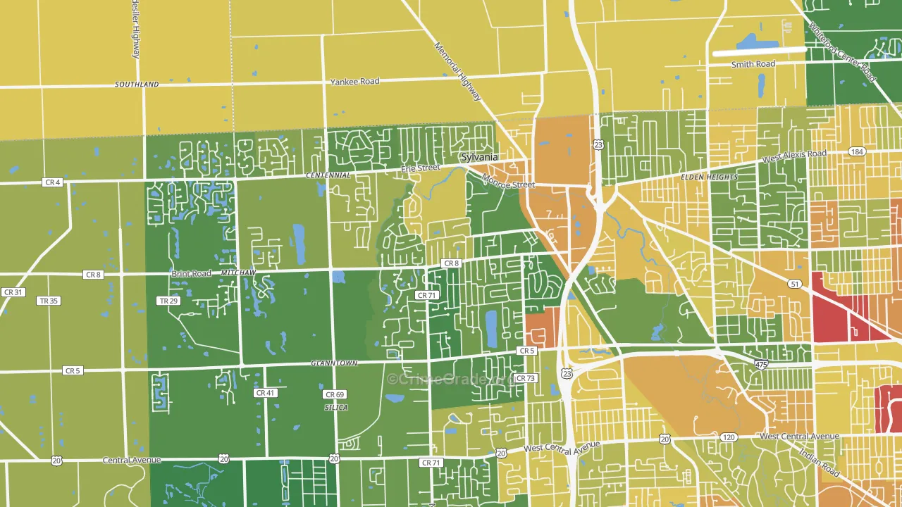 Sylvania, OH Map of Robbery Rates