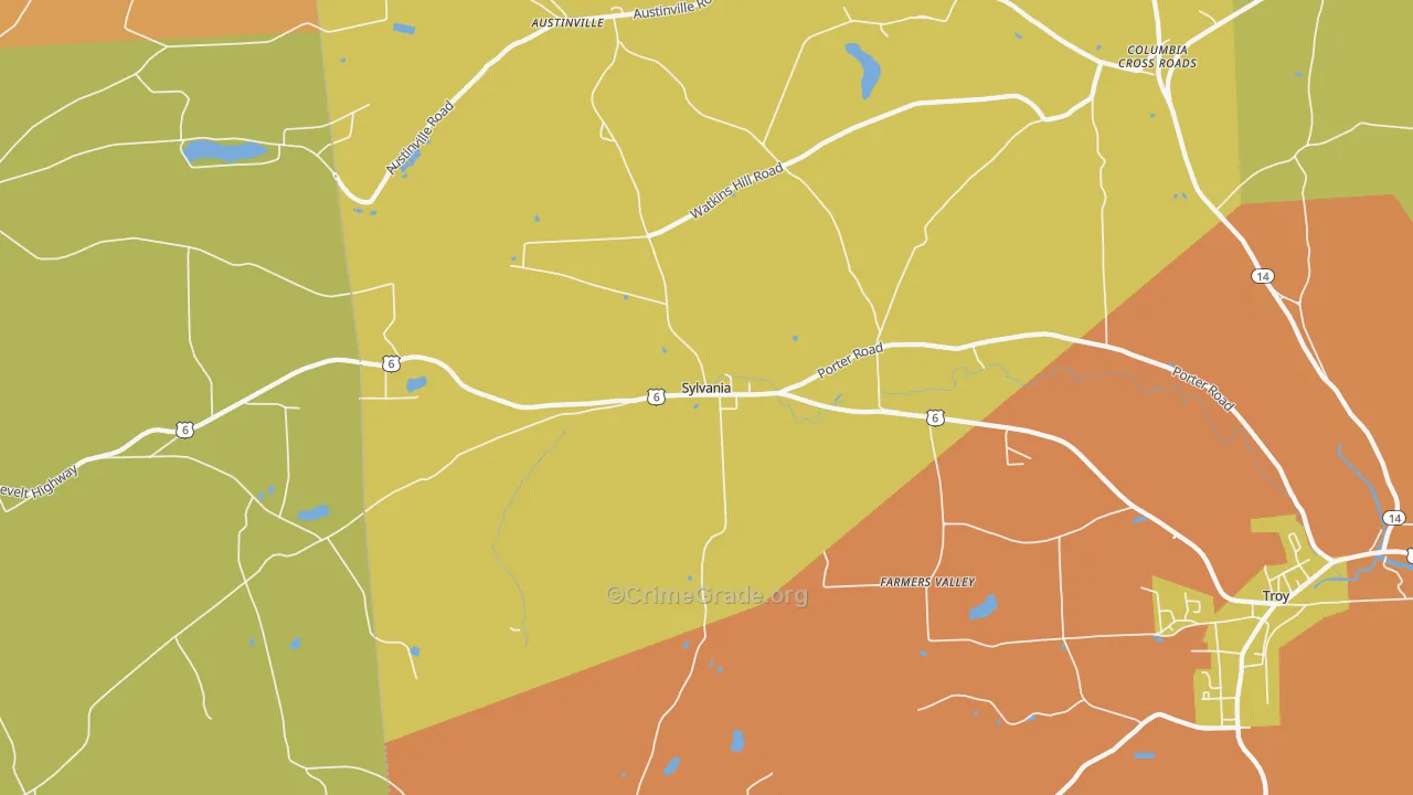 Sylvania, PA Map of Robbery Rates