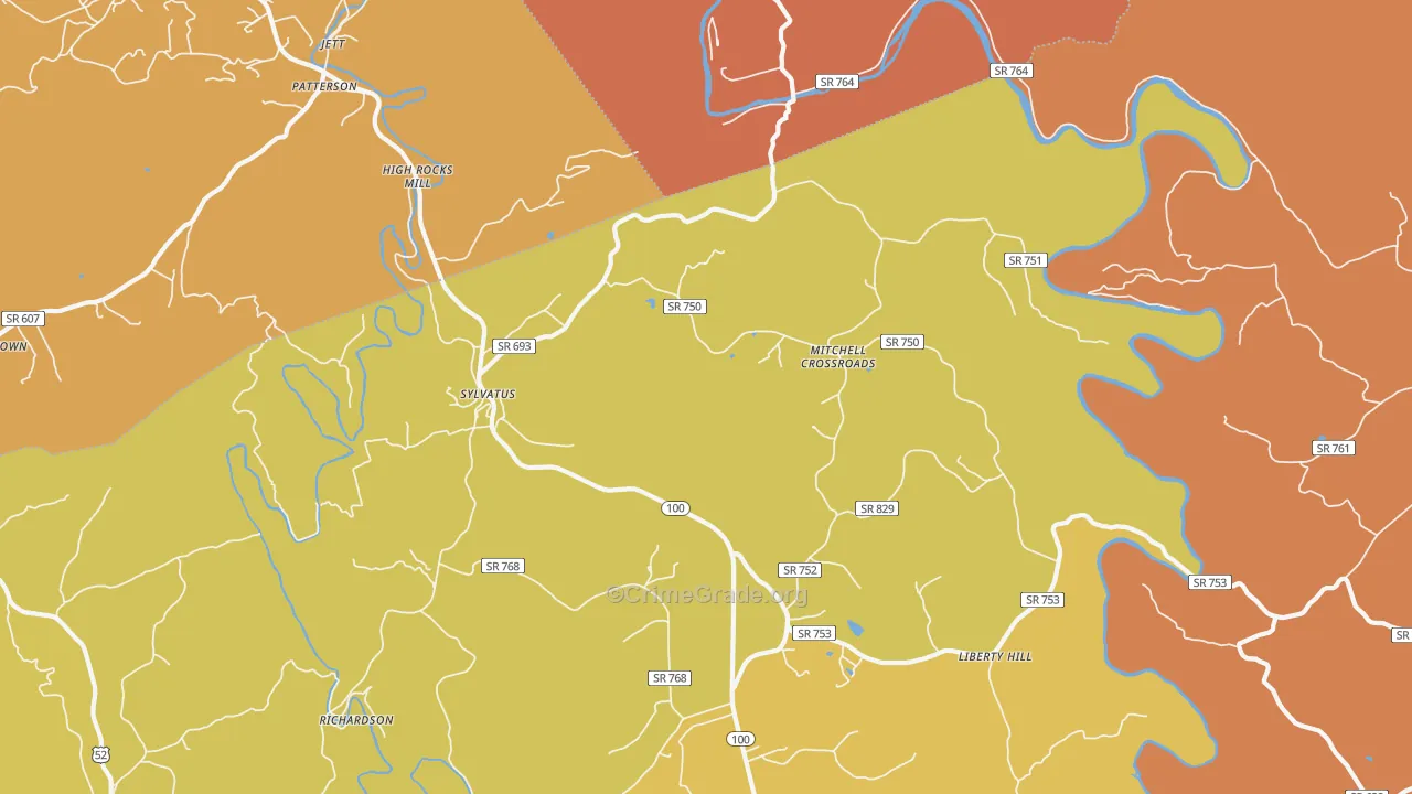 Sylvatus, VA Map of Robbery Rates
